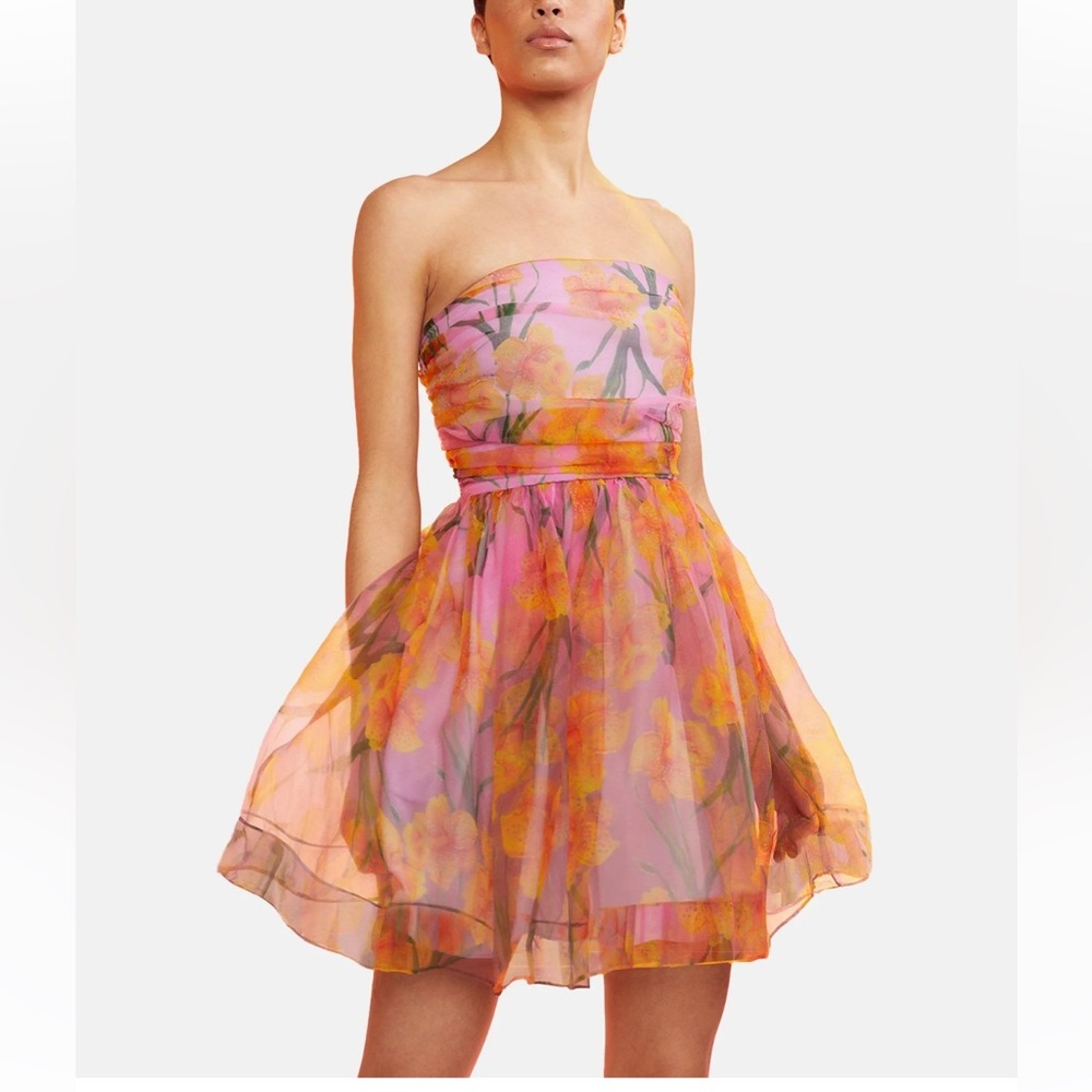 Cynthia Rowley Daffodil Floral Strapless Dress in Pink and Orange 8